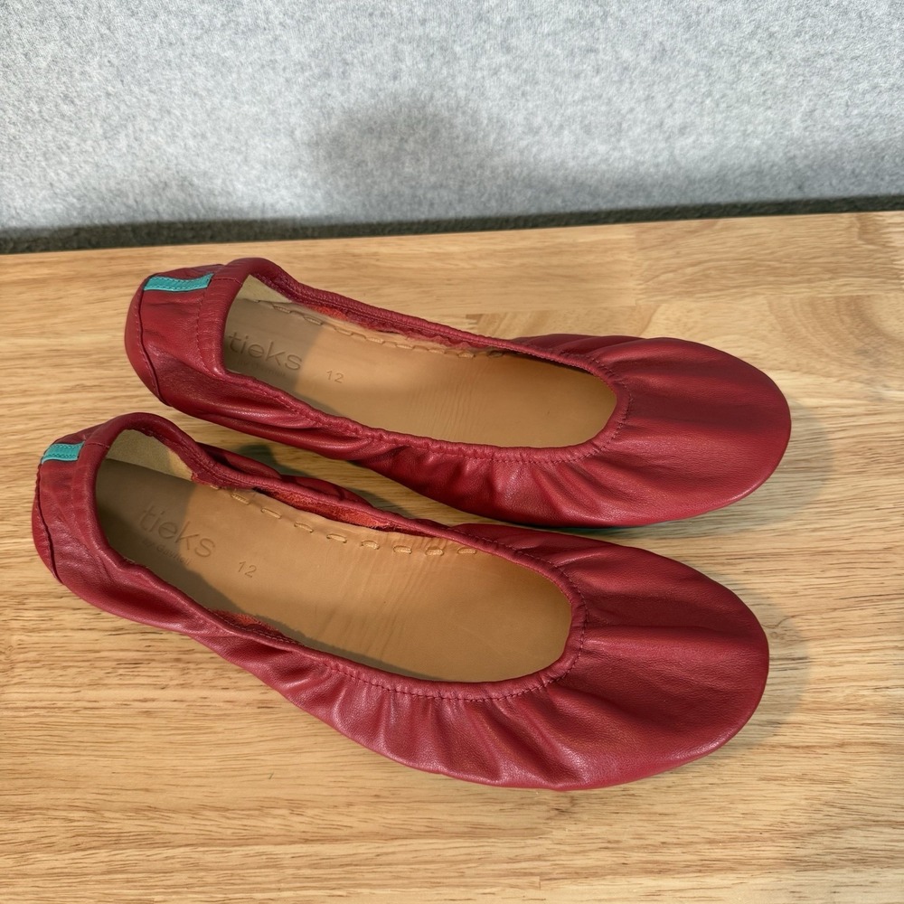 TIEKS by Gavrieli Sz 12 Red Leather Ballet Flats Foldable Shoes Flat - Picture 2 of 6